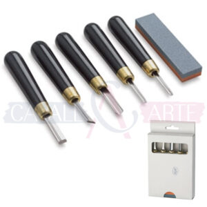 Set 5pz. Sgorbie per linoleum + pietra molare "315" Rgm