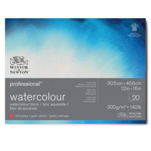 Blocco Professional Watercolor Collato 4 Lati, Grana Satinata 30.5 x 40.6 cm, 20 Fogli, 300 gr Winsor e Newton