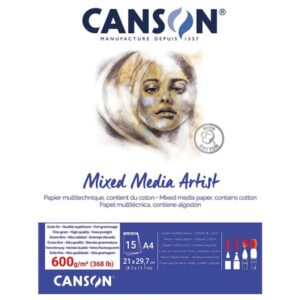 Blocco Mixed Media Artist A4, 15 Fogli, 600 gr Canson