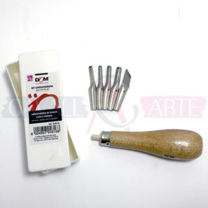 Set Linoleografia Dom con Impugnatura in Legno + 5 Punte intercambiabili