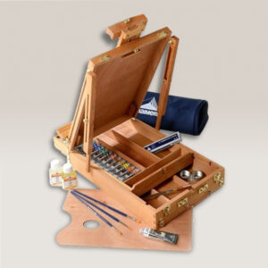 Cassetta Cavalletto in Massello di Faggio 15 Tubi da 20 ML + Tubo da 60 ML Bianco di Titanio + Accessori Olio Classico Maimeri