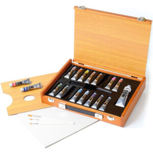 Cassetta in Legno Tavolozza, 16 Tubi da 20 ML + Tubo da 60 ML Bianco Di Titanio Olio Classico Maimeri