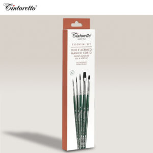 9004 Set 5 Pennelli Essential Set Olio e Acrilico Manico Corto Colore Denso Tintoretto