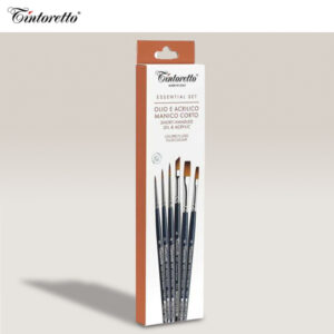 9005 Set 6 Pennelli Essential Set Olio e Acrilico Manico Corto Colore Fluido Tintoretto
