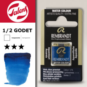 576 - Blu Verdastro Ftalo Acquerello 1/2 Godet Rembrandt Aquarel Talens