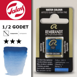 598 - Blu Ceruleo Verdastro Acquerello 1/2 Godet Rembrandt Aquarel Talens