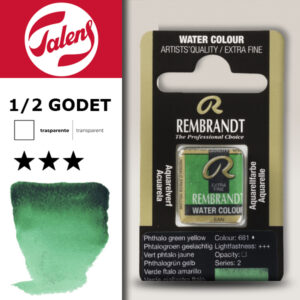 681 - Verde Ftalo Giallastro Acquerello 1/2 Godet Rembrandt Aquarel Talens