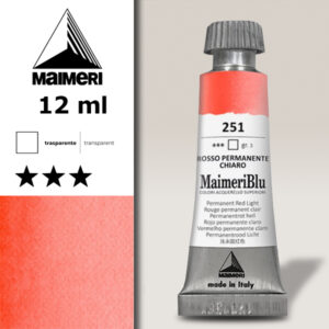 251 - Rosso Permanente Chiaro Colori ad  Acquerello 12 ML Maimeri Blu