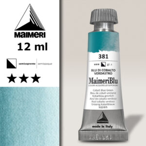 381 - Blu Di Cobalto Verdastro Colori ad  Acquerello 12 ML Maimeri Blu