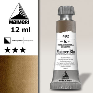492 - Terra D'Ombra Bruciata Colori ad  Acquerello 12 ML Maimeri Blu