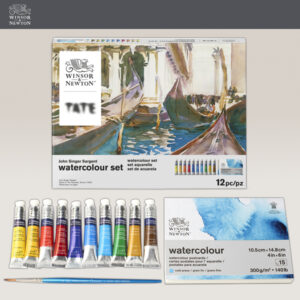 Set Cotman Acquerelli Tate Collection 12 Tubi da 8 ML + Blocco + Pennello Winsor e Newton