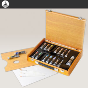 Cassetta in Legno più Tavolozza, 16 Tubi da 20 ML + 1 Tubo da 60 ML Bianco di Titanio Polycolor Maimeri
