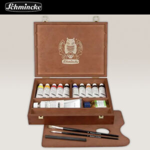 Cassetta Legno 10 Tubi da 35 ML + Tubo da 150 ML Bianco + Accessori e Medium Olio Extra Fine Mussini Schmincke