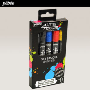 891 - Set 5 Punte 4 mm Basique: Giallo, Rosso, Blu scuro, Nero, Bianco 4Artist Marker Pebeo
