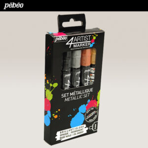 892 - Set 5 Punte 4 mm Metallique: Oro, Rame, Argento, Nero, Bianco 4Artist Marker Pebeo